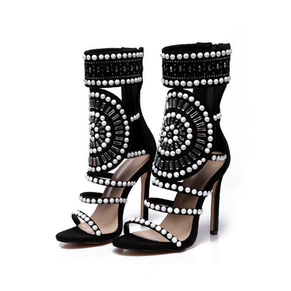 Rhinestone High Heel Sandals - 16th Avenue