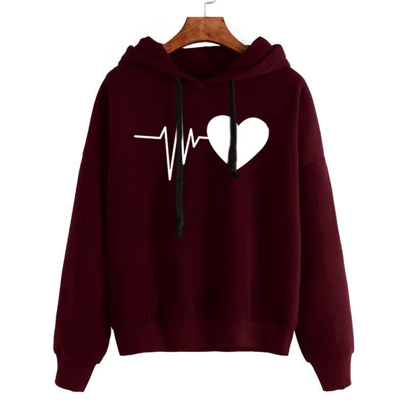 Women's Heart Print Streetwear Autumn Long Sleeve Hoodie