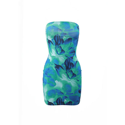 Women's Tube Top Flower Print Slim Sheath Short Dress - 16th Avenue
