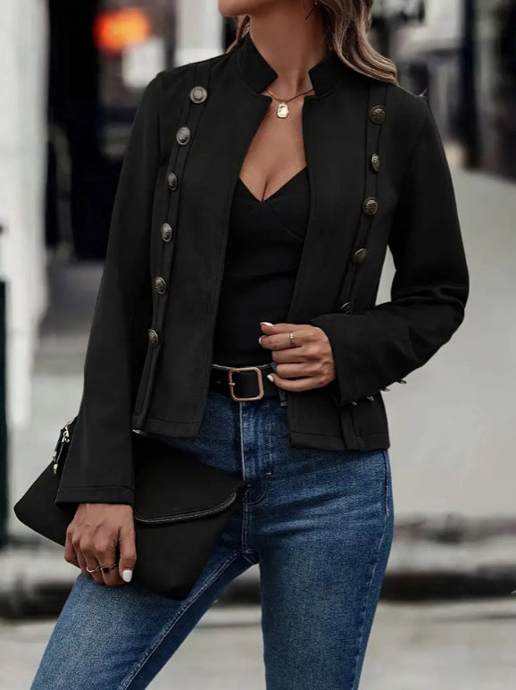 Short Jacket Double Breasted Decorative Design Retro Suede Long Sleeve