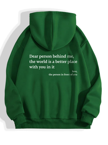 Dear Person Behind Me Letter Printed Trendy Drawstring Hoodie