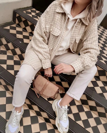 Women's Elegant Plaid Pattern Thick Autumn Winter Long Sleeve Coat