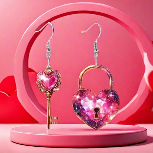 Romantic Key and Heart Lock Acrylic Types A And B Earrings - 16th Avenue