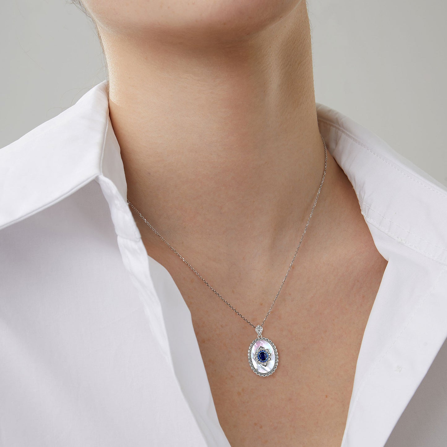 Sapphire Diamond Pendant 925 Sterling Silver Chain Necklace