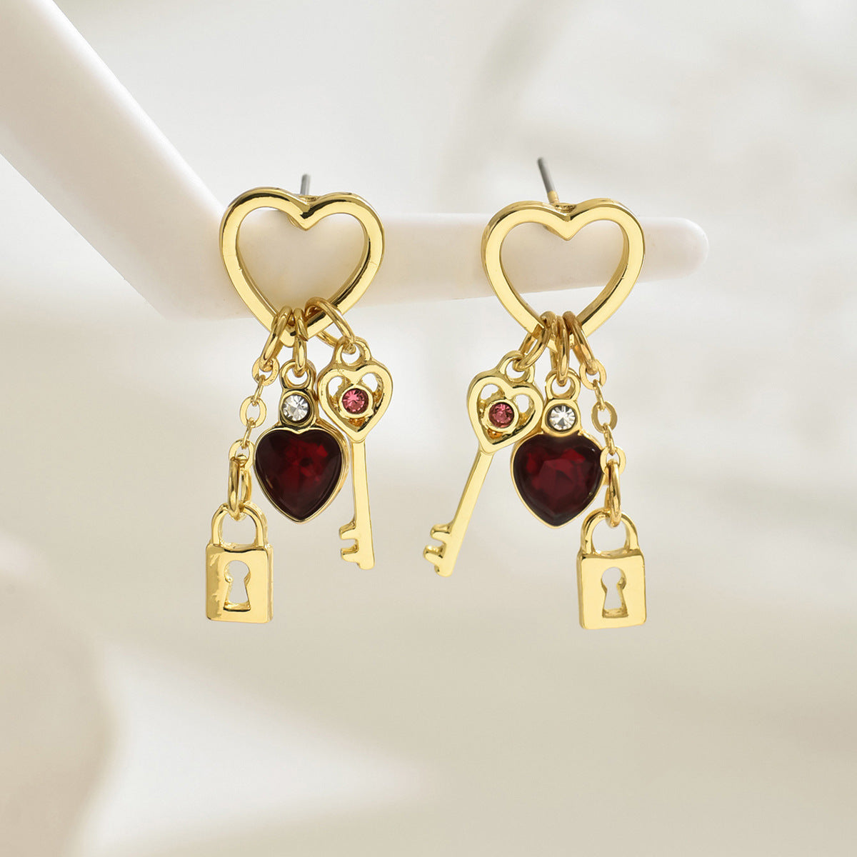 Valentine's Day Love Earrings With Rhine Stone Lock - 16th Avenue