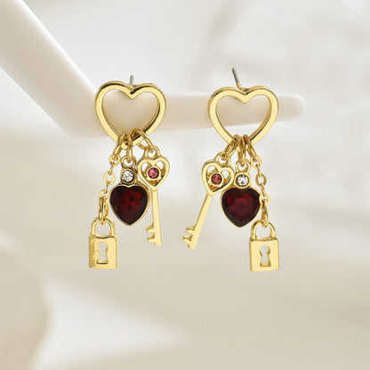 Valentine's Day Love Earrings With Rhine Stone Lock - 16th Avenue