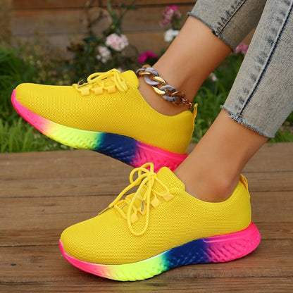 Lace-up Mesh Shoes With Rainbow Sole Design - 16th Avenue