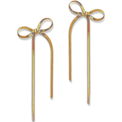 18k Gold Plated Stainless Steel Herringbone Bow Earrings - 16th Avenue
