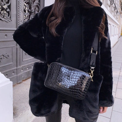 Temperament Long Sleeve Lapel Faux Fur Coat