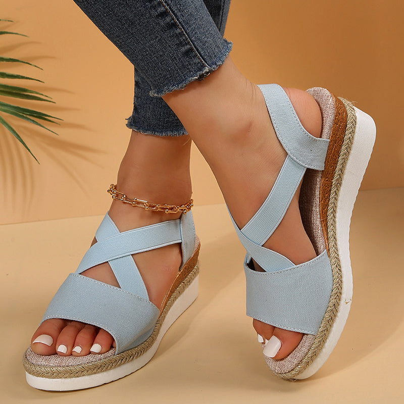 Wedge Sandals For Women Cross-strap Platform Gladiator Hemp Heel Summer Shoes