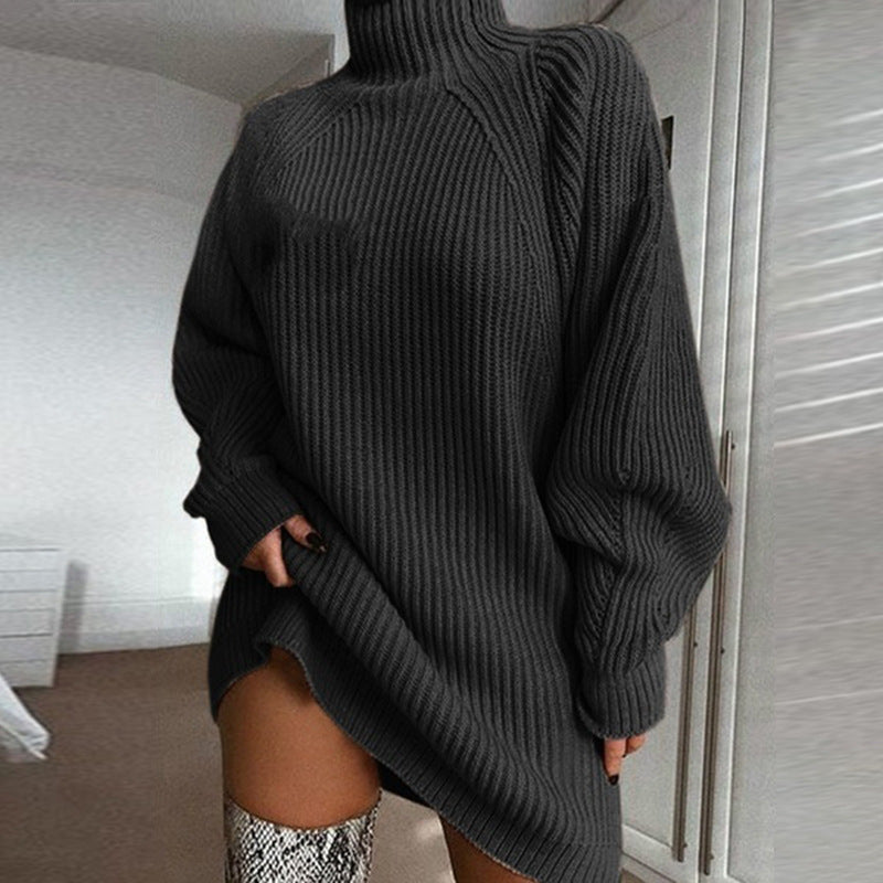 Solid Turtleneck Long Sweater Winter Warm Sweater