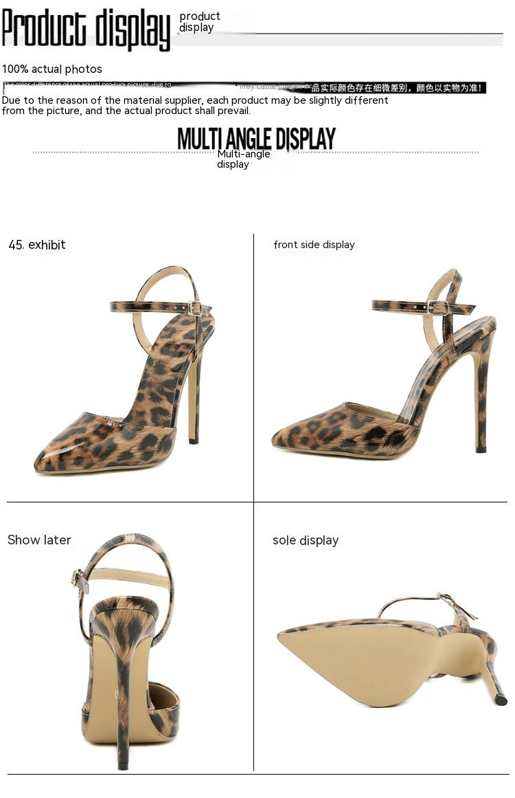 Stiletto Leopard Print Shallow Mouth European And American Plus Size Pointed Women's High Heels