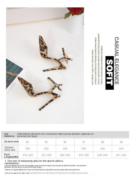 Stiletto Leopard Print Shallow Mouth European And American Plus Size Pointed Women's High Heels - 16th Avenue