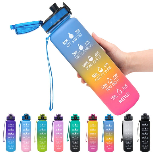Sports Fitness 1L Tritan Water Bottle With Motivational Time Marker