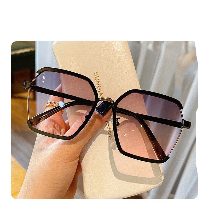 Vintage Half-Frame Sunglasses Summer Oversize Metal Square Uv400 Women UV Protection Sunglasses