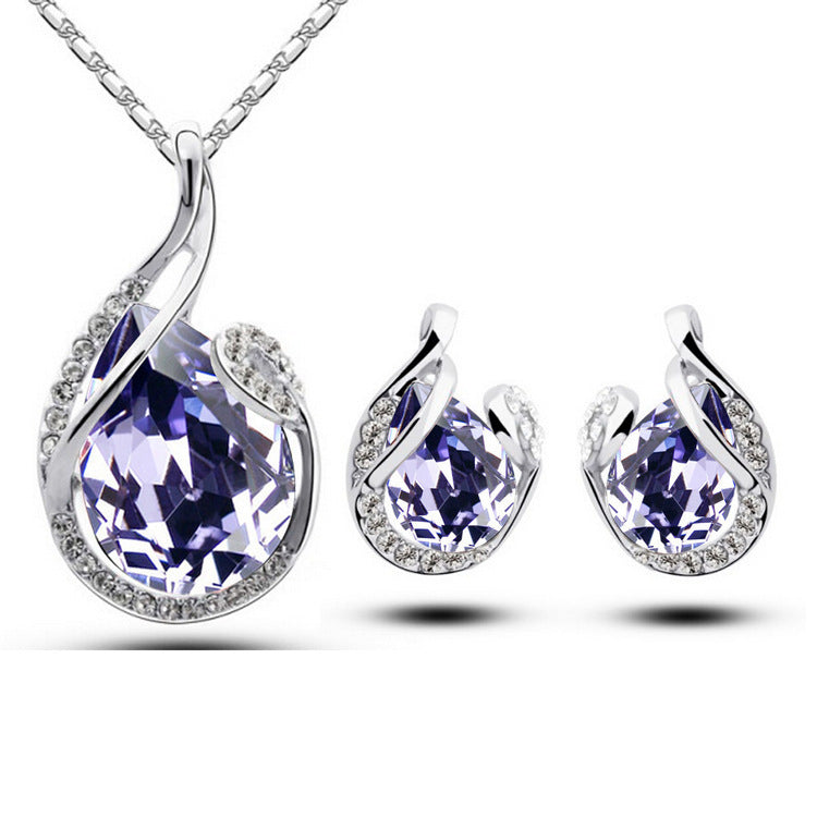 3pcs Rhinestone Necklace Set With Earrings Fashion Water-drop-shaped Jewelry For Women