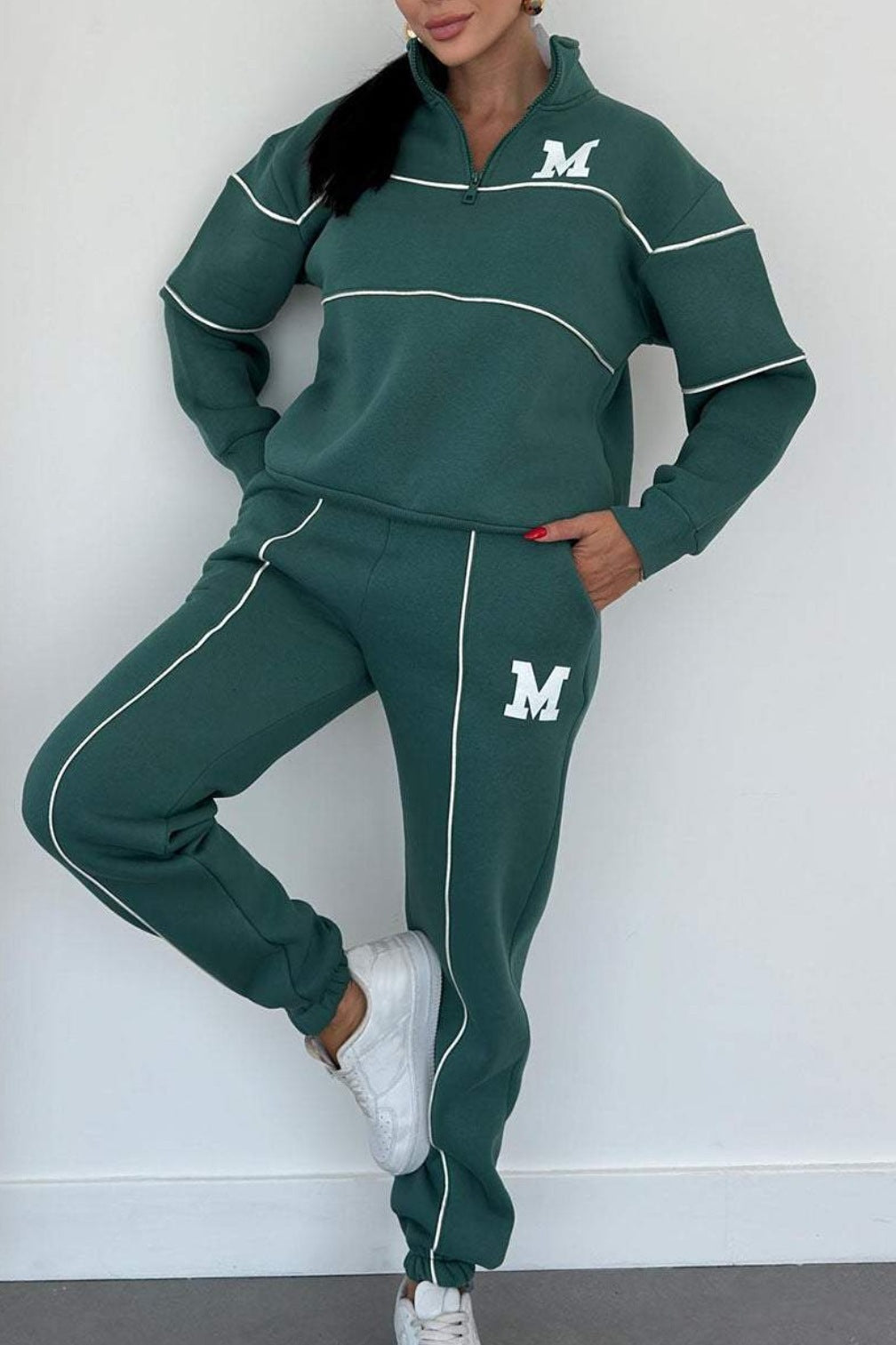 Women's 2 Piece Hoodless Pullover Baggy Sweatsuit