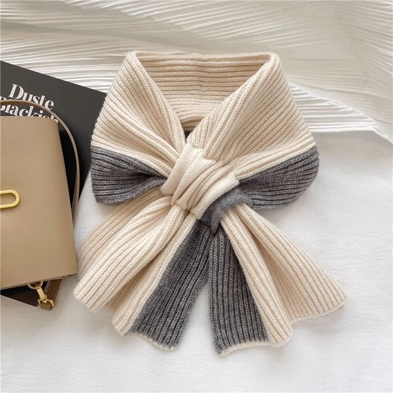 Women's Autumn And Winter Warm Versatile Fashion Sweet Color-blocked Knitted Scarf
