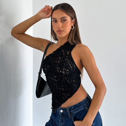 Ins Lace Backless Top Summer Solid Color Waistless Streetwear - 16th Avenue