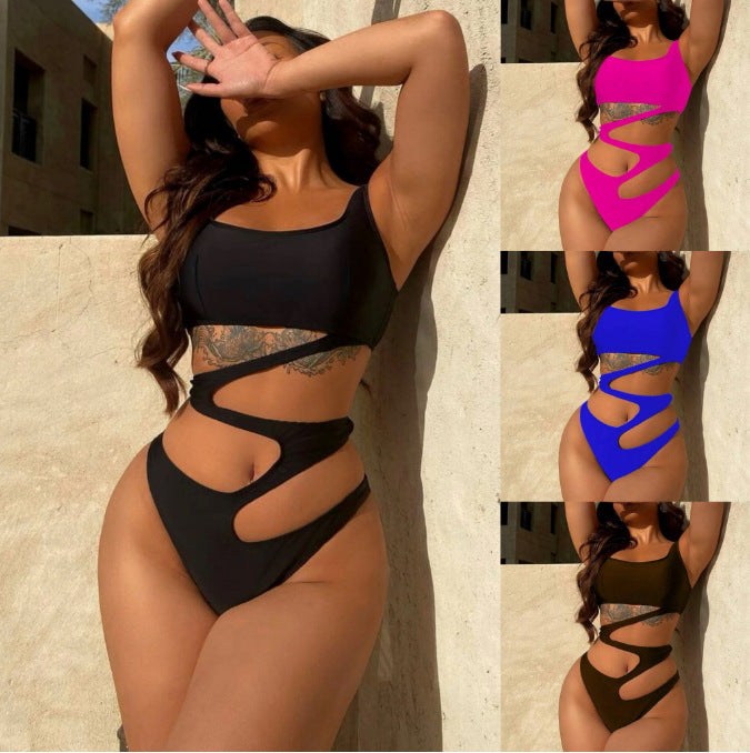 Sexy One-piece Solid Color Hollow-out Swimsuit