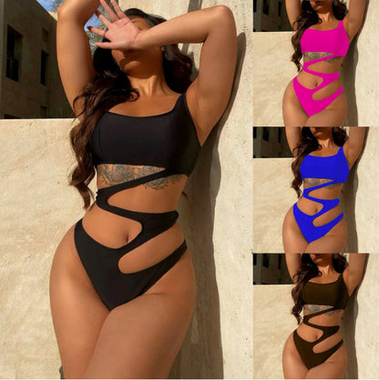 Sexy One-piece Solid Color Hollow-out Swimsuit - 16th Avenue