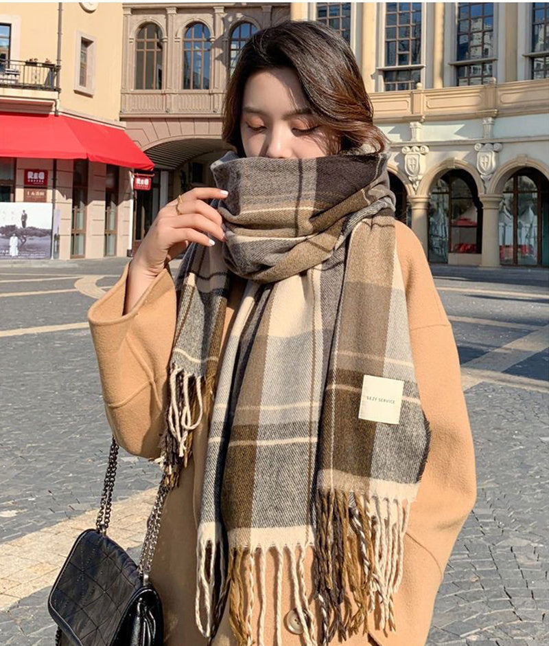 Women's Fashion Plaid Thickened Long Scarf Scarf
