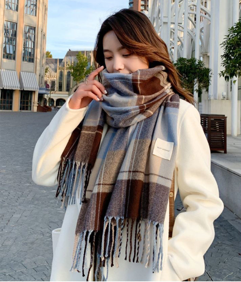 Women's Fashion Plaid Thickened Long Scarf Scarf