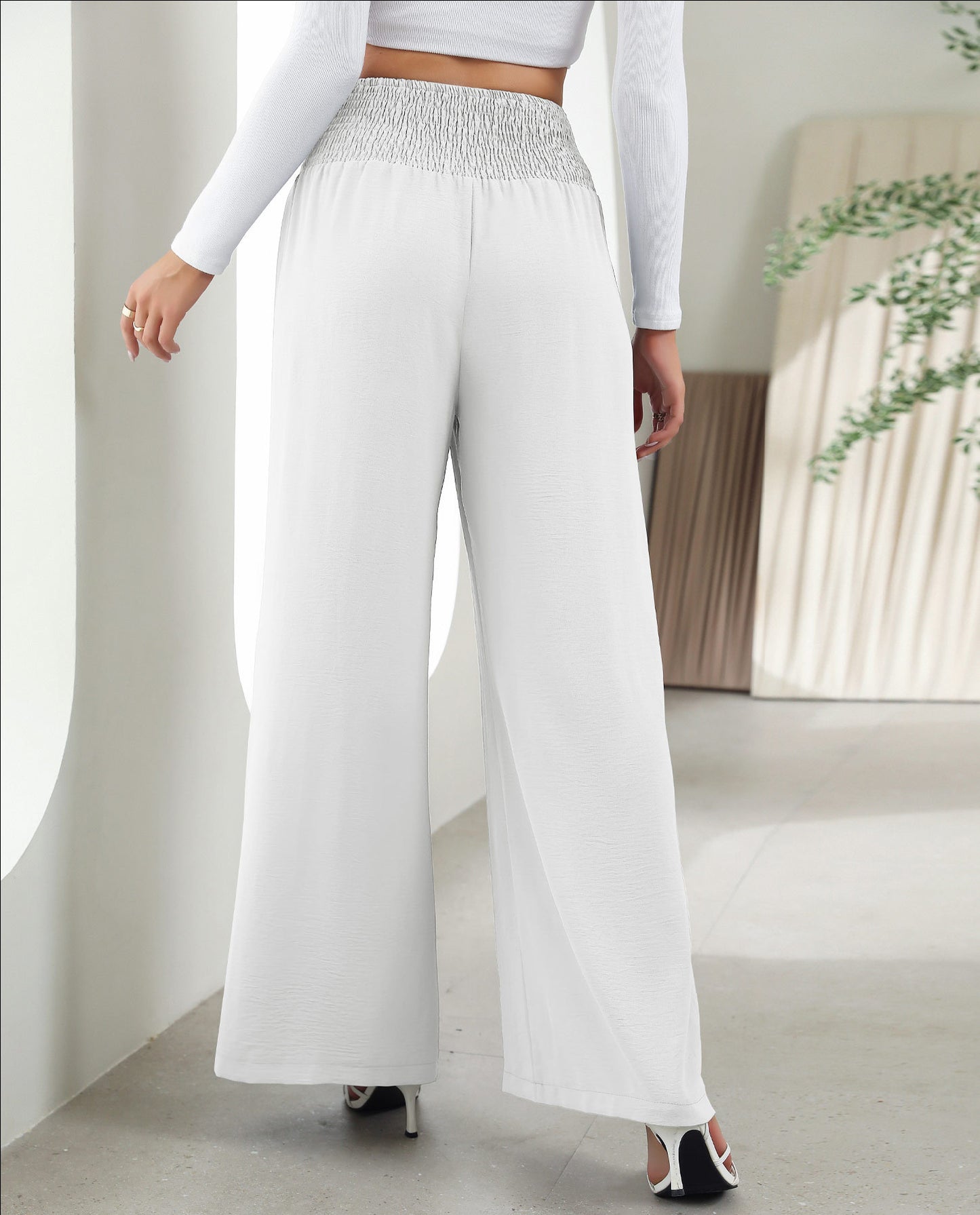Fashion Straight Wide Leg Elastic High Waist Casual Pants