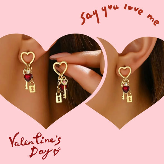 Valentine's Day Love Earrings With Rhine Stone Lock - 16th Avenue