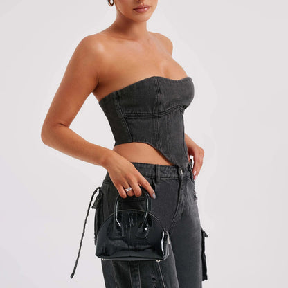 Women's Low Waist Three-dimensional Tube Top And Pocket Stitching Jeans Pants - 16th Avenue