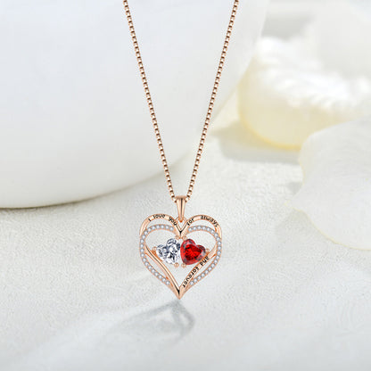 S925 Sterling Silver Double Love Heart-shaped Necklace With Rhinestones - 16th Avenue