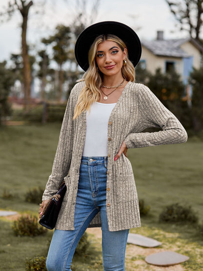 Women's Sunken Stripe Solid Color Long Sleeve Fall Sweater