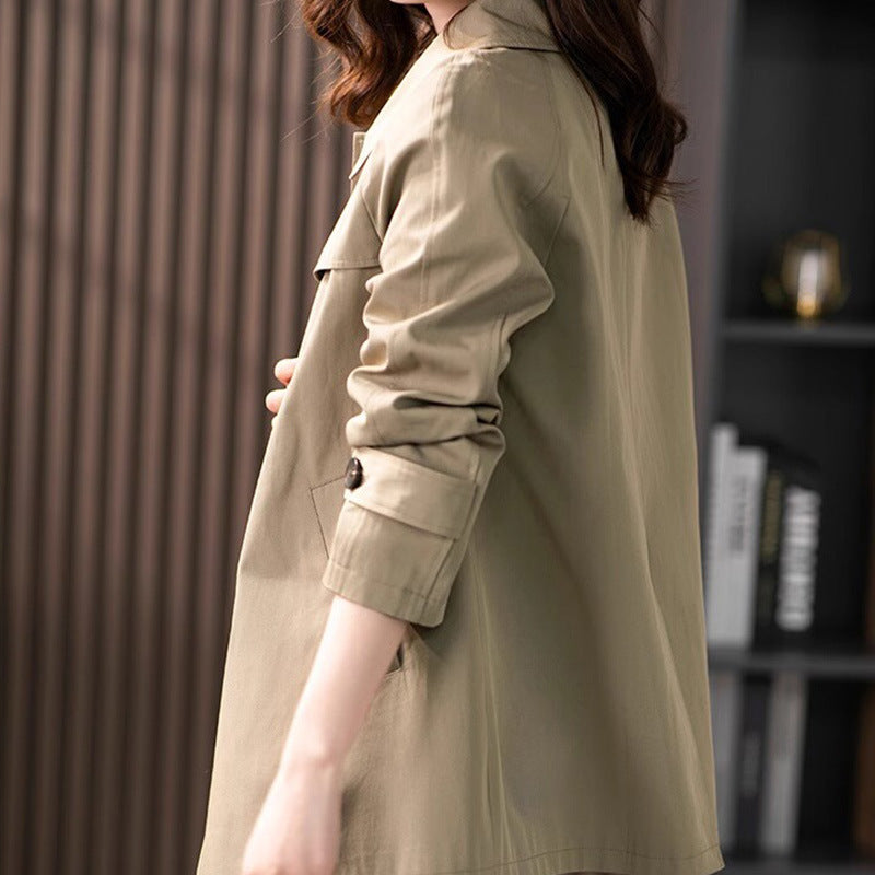 British Style Women's Short Textured Spring And Autumn Trench Coat