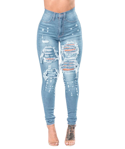 Women's Ripped Denim Washed Denim Pants - 16th Avenue
