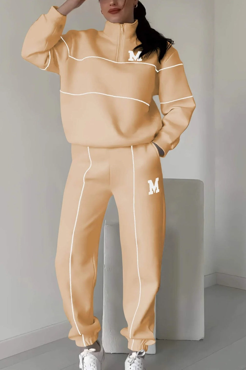 Women's 2 Piece Hoodless Pullover Baggy Sweatsuit