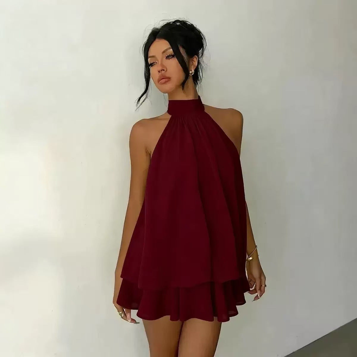 16th Avenue Halter Neck Backless Tie Waist Dress - Women's Clothing