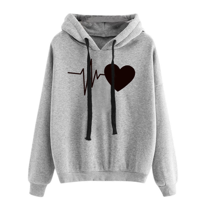 Women's Heart Print Streetwear Autumn Long Sleeve Hoodie