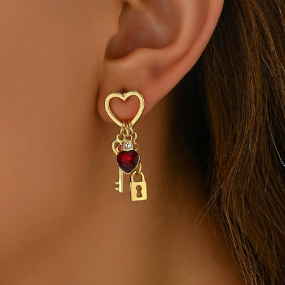 Valentine's Day Love Earrings With Rhine Stone Lock - 16th Avenue