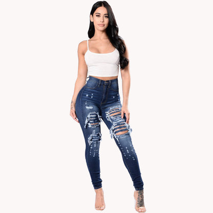 Women's Ripped Denim Washed Denim Pants - 16th Avenue