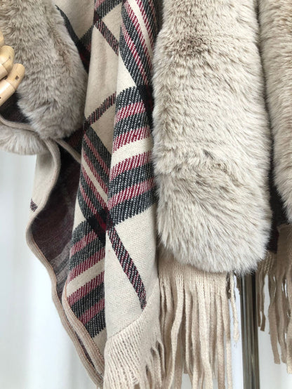 Fringe Cardigan Plaid Shawl Sweater Dress - 16th Avenue