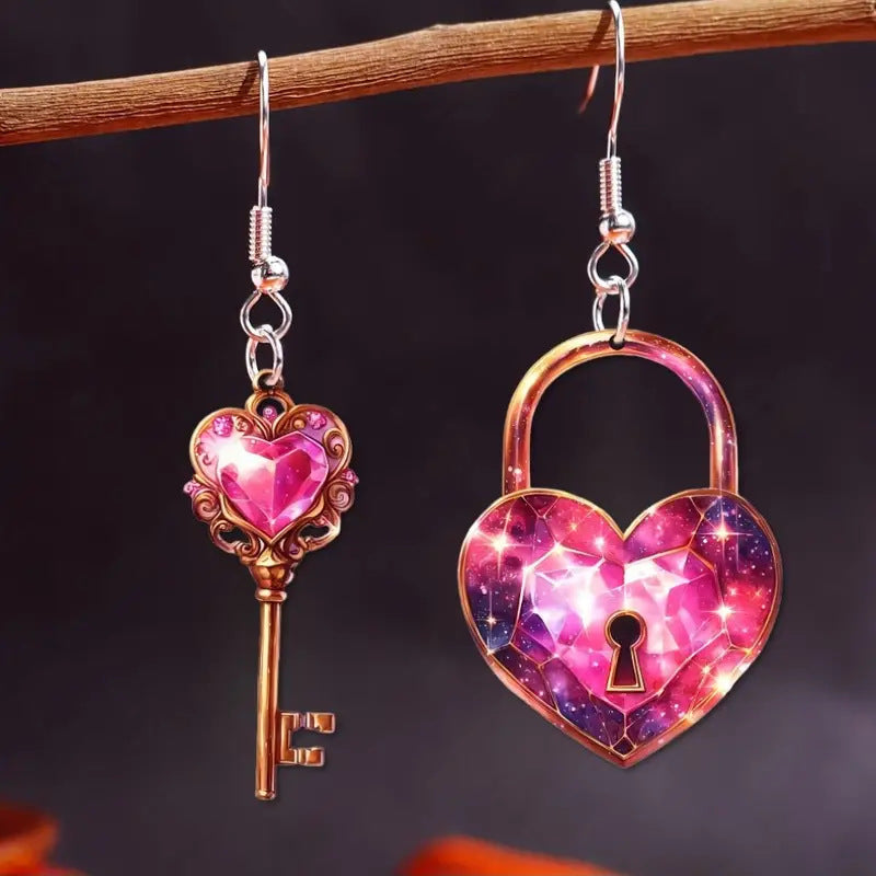 Romantic Key and Heart Lock Acrylic Types A And B Earrings - 16th Avenue