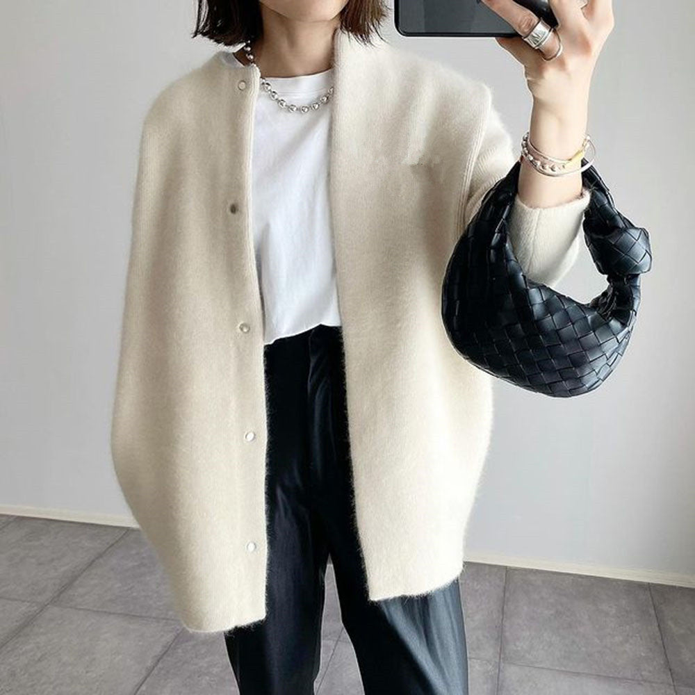 Loose Round Neck Single Breasted Cardigan Fashion Solid Color Coat Jacket - 16th Avenue