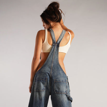Y2K Zipper Denim Overalls Streetwear Fashion Loose Suspender Jumpsuit - 16th Avenue