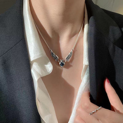 Vintage Gothic Heart Crown Angel Wings Pendant Necklace - 16th Avenue