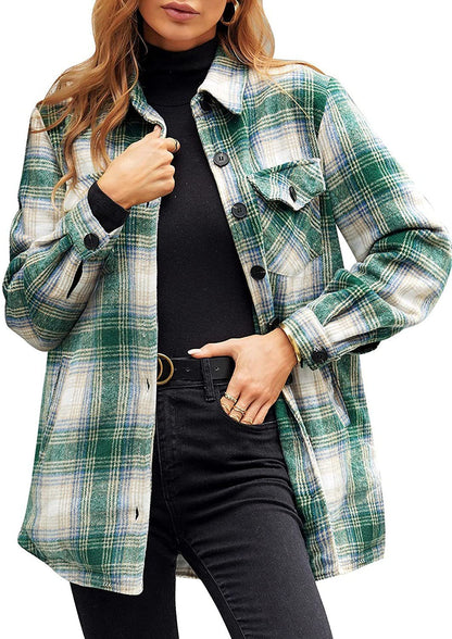 Women Oversized Check Button Shirt Jacket - 16th Avenue