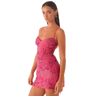 Women's Sequined Embroidered Backless Sling Dress - 16th Avenue