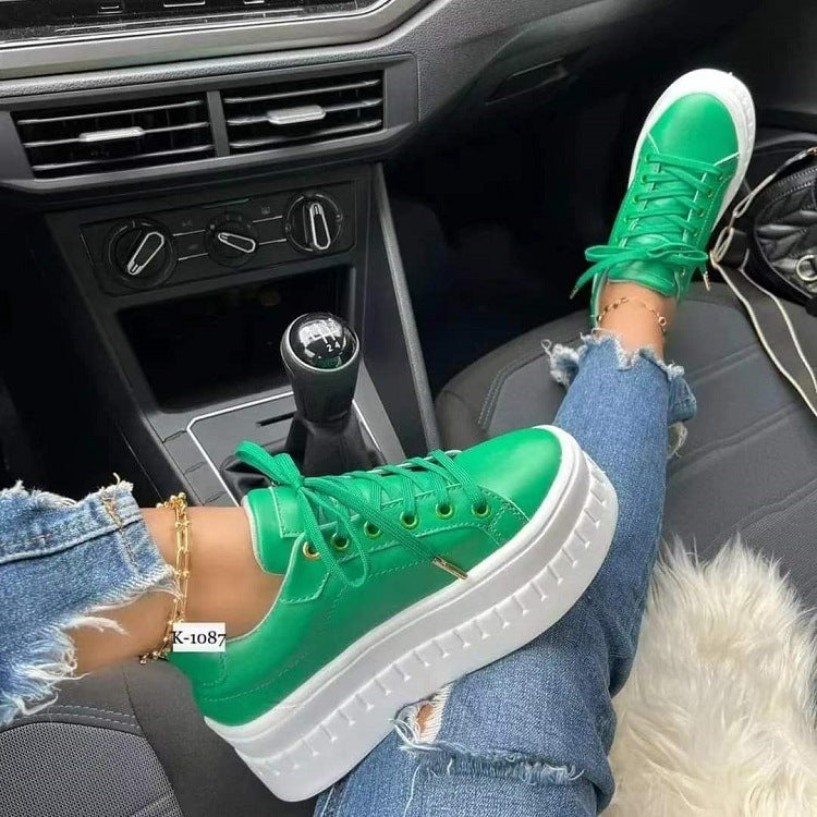Chunky Heel Ankle Lace-up Sneakers For Women
