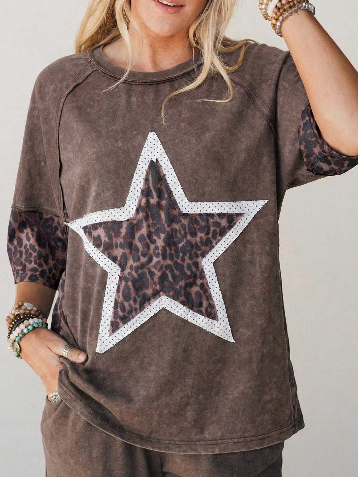 16th Avenue Five-pointed Star Leopard Print Old T-shirt - Women's Clothing