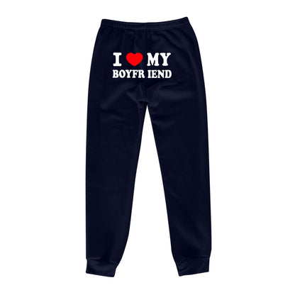 I Love MY BOYFRIEND Printed Casual Trousers - 16th Avenue