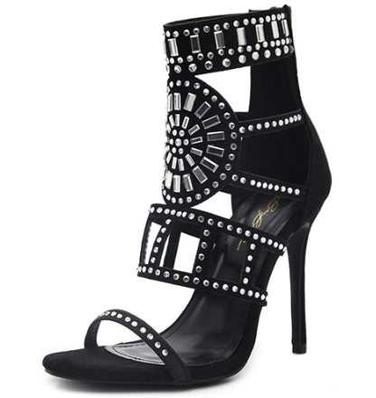 Rhinestone High Heel Sandals - 16th Avenue
